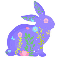 rabbit animal in folk style patterned design