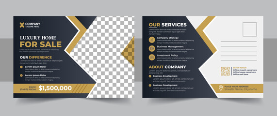 Real Estate Postcard Vector Template ,Corporate business or marketing agency postcard template, Real Estate Agent and Construction Business Postcard Template design