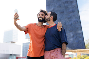 Gay couple embracing and showing their love. LGBT community.