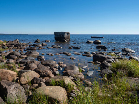 Monument of nature on the bank of Varashev stone on the shore of Lake Ladoga in the Pitkyaranta region of the Republic of Karelia, northwest Russia