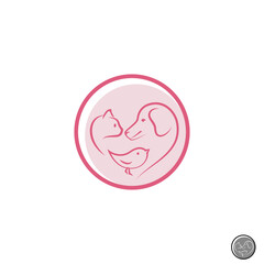 Cat, dog and bird in a circle. Zoo store logo. Goods for animals symbol. Paw print logo