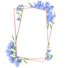 Blue flowers watercolor flax illustration.