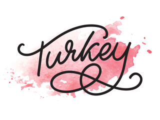Fototapeta na wymiar Turkey Lettering. Handwritten name of the country. Vector design template.