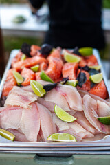 Fresh fish fillet in box