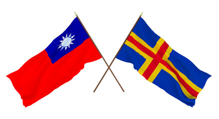 Background, 3D render for designers, illustrators. National Independence Day. Flags Taiwan and Åland Islands