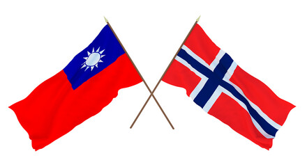 Background, 3D render for designers, illustrators. National Independence Day. Flags Taiwan and Bouvet island