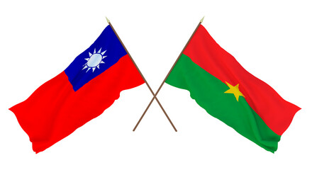 Background, 3D render for designers, illustrators. National Independence Day. Flags Taiwan and Burkina Faso