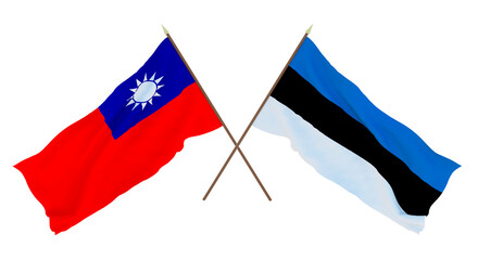 Background, 3D render for designers, illustrators. National Independence Day. Flags Taiwan and Estonia