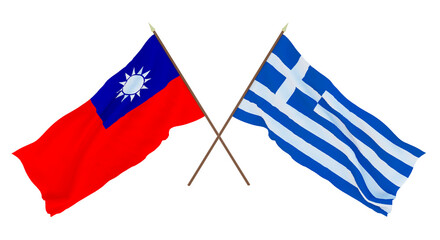 Background, 3D render for designers, illustrators. National Independence Day. Flags Taiwan and Greece