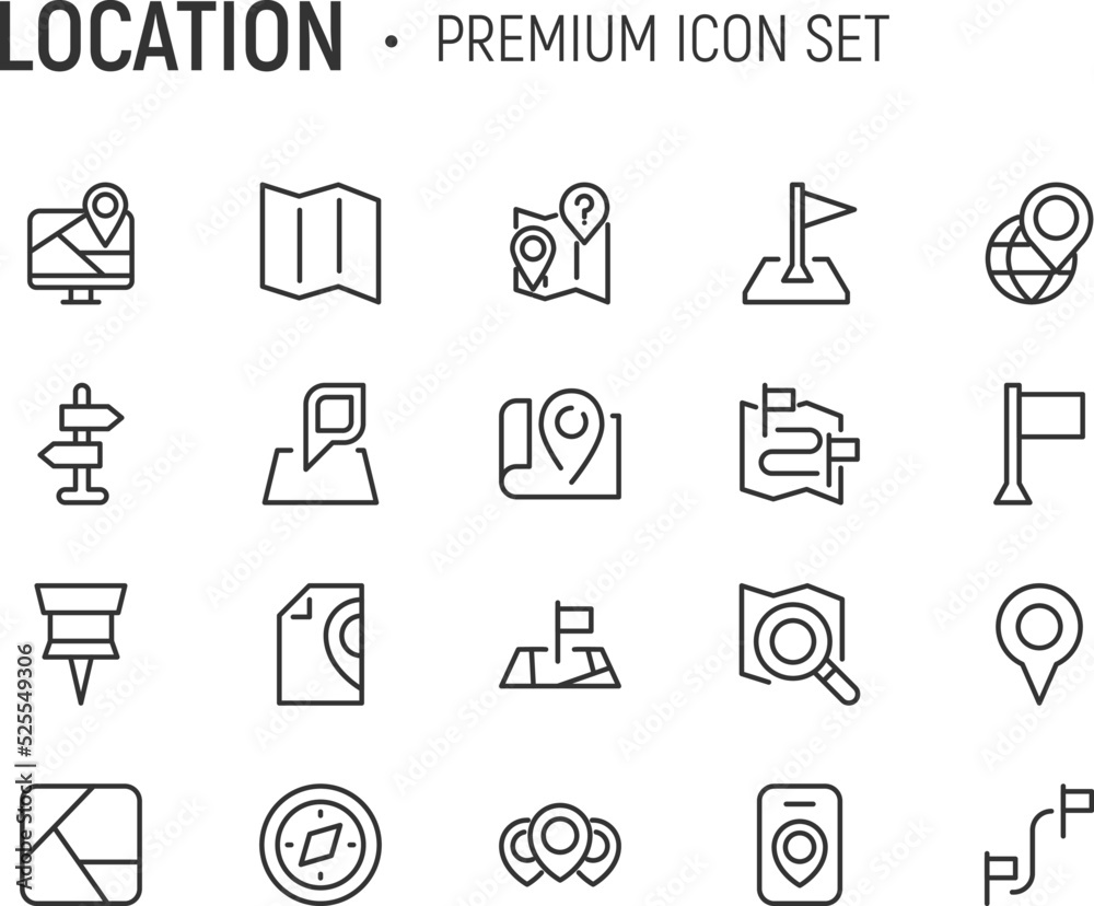 Wall mural editable vector pack of location line icons.