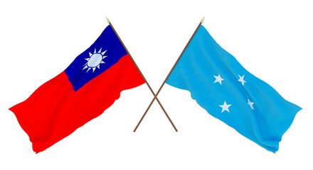 Background, 3D render for designers, illustrators. National Independence Day. Flags Taiwan and Micronesia