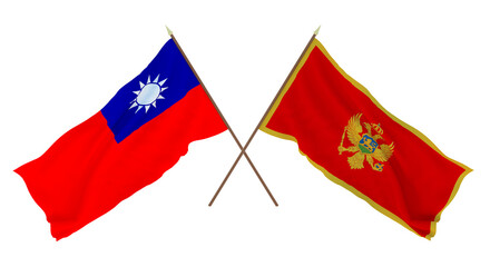 Fototapeta na wymiar Background, 3D render for designers, illustrators. National Independence Day. Flags Taiwan and Montenegro