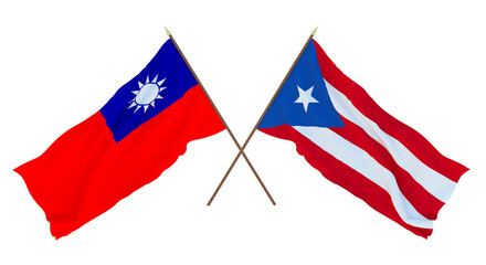 Background, 3D render for designers, illustrators. National Independence Day. Flags Taiwan and Puerto-Rico