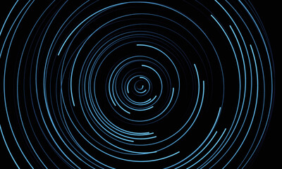 Blue chaotic circles with rotation on black background.