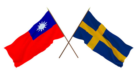 Background, 3D render for designers, illustrators. National Independence Day. Flags Taiwan and Sweden