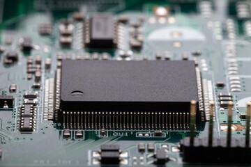 Computer Microchips on Electronic circuit board. Technology electronics concept.