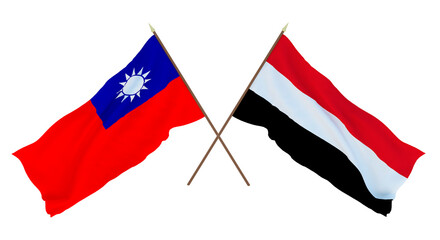 Background, 3D render for designers, illustrators. National Independence Day. Flags Taiwan and Yemen