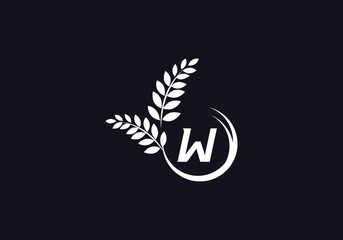 Green leaf and laurel wreath logo design vector with the letter and alphabet W