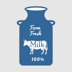 Milk can silhouette with text. Vector illustration
