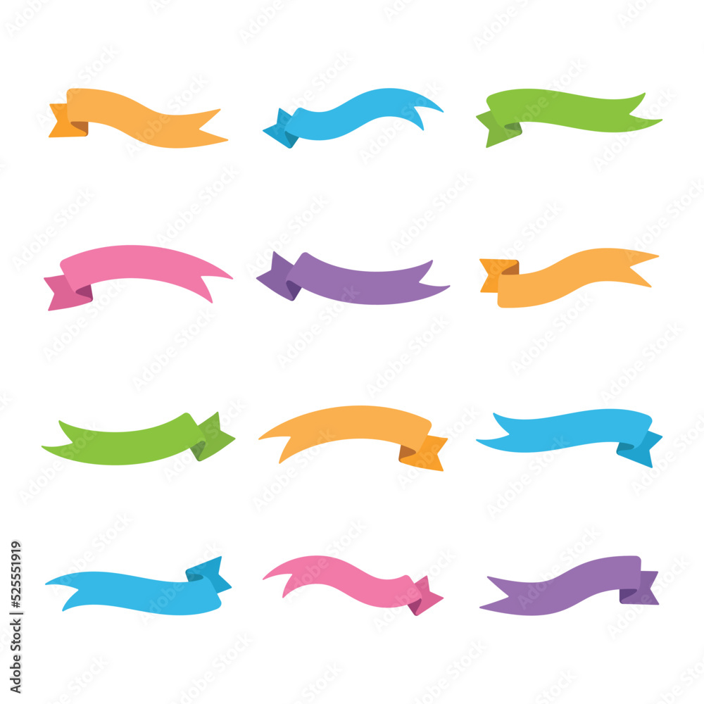 Wall mural set of colorful simple ribbon waving isolated vector illustration.