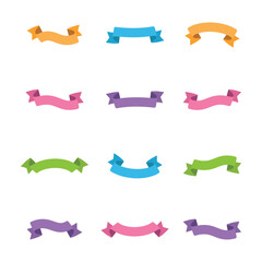 Set of colorful simple ribbon waving isolated vector illustration.