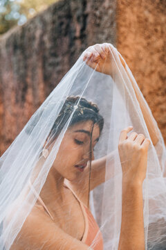 Portrait of young ballerina with veil