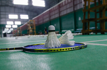 shuttlecock on badminton racket Soft-focus image