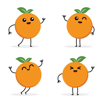 set of cute orange character vector illustrations. cute orange design for menu, web, graphic design and kids cartoon doodles