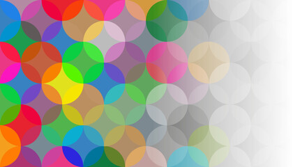 Colorful circles abstract background. Flow from white to colors. It can be used in areas such as posters, invitations, cards, fashion, education. Vector smooth transition background design.