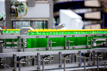 Drink production bottling line process in beverage factory