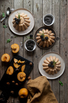 Served peach panna cotta with poppy seeds