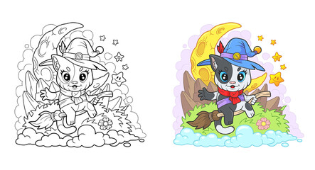cute little witch cat, funny illustration, design