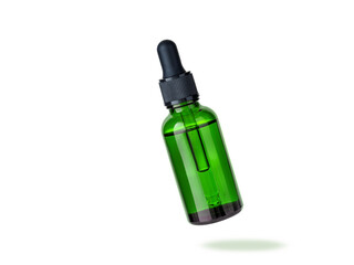 Dark green glass bottle of face serum or essential oil