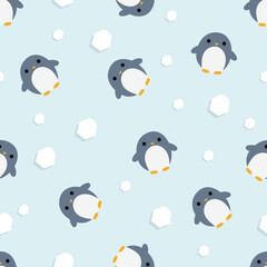 Cute pastel penguin with cold polar ice doodle cartoon pattern