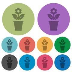 flowerpot with flower and leaves solid color darker flat icons