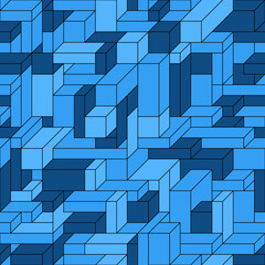 Stock seamless vector volumetric geometric pattern in blue tones.Seamless vector mosaic texture in blue and turquoise color.