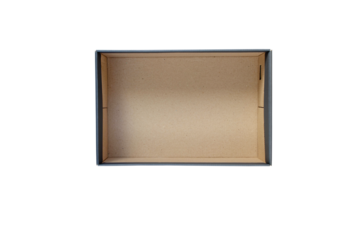 Opened gray shoes box top view isolated transparent png