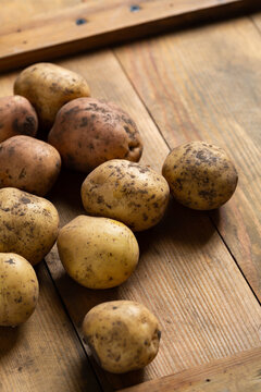 Close up of fresh tomatoes roots on wooden boards food background