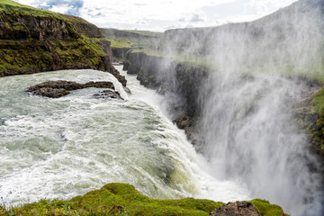 Waterfall at the end of the magnificent Gullfoss waterfall, Iceland
