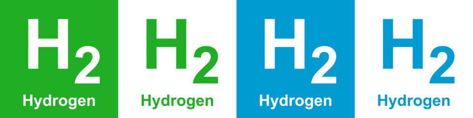 Hydrogen H2 green renewable energy. Blue chemical molecule gas ecology fuel. Hydrogen icon set