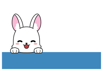 顔をひょっこり出しているうさぎの年賀状向け素材