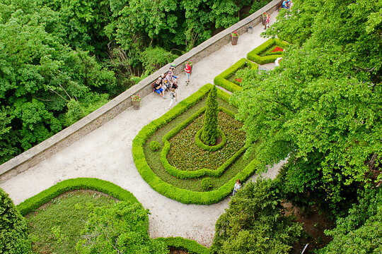 Walbrzych, Poland - june 4: castle Ksiach (F&uuml;rstenstein) Palace Garden june 4, 2021 in Walbrzych, Poland