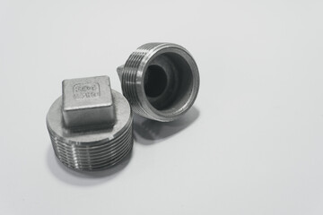 Joint, union, stainless steel, white background