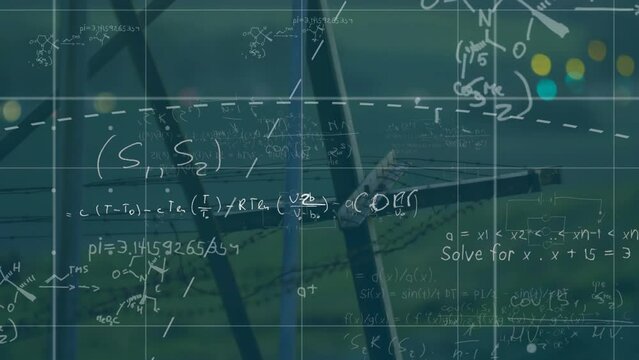 Animation of mathematical equations against close up of a barbed wire