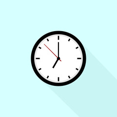 Clock icon design. Office clock vector icon with shadow. At seven o'clock.
