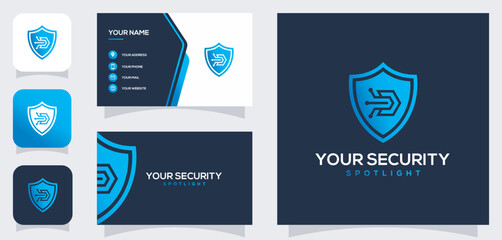 vector graphic of shield and initial D technology logo design for cyber security business card