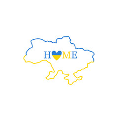 Ukraine map outline. Ukraine is my Home. Ukrainian flag. Vector