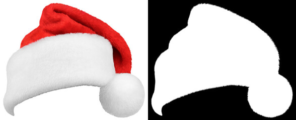 Santa Claus hat or Christmas red cap isolated on white background with high quality clipping mask...