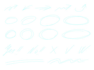 Highlight oval frames, marker pen arrows, hand drawn underlines lines. Hand drawn scribble doodle circle set. Ovals and ellipses line template. Stock vector illustration isolated on white background.
