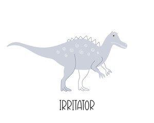 Cute dinosaur Irritator isolated on white background. Vector illustration for kind print on t-shirt or poster.